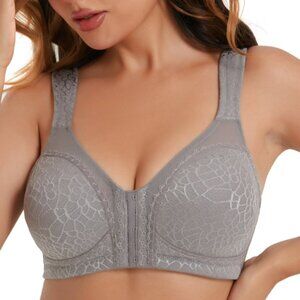 Gray Curyon Womens Front Closure Wireless Unpadded Back Support Posture - 38C
